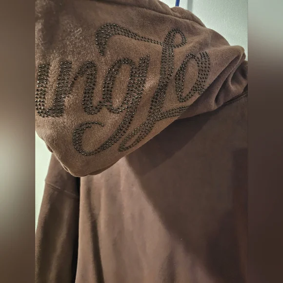 YOUNGLA Brown Embroidered Logo Bling Hoodie Pullover Men's Size M - Picture 7 of 9